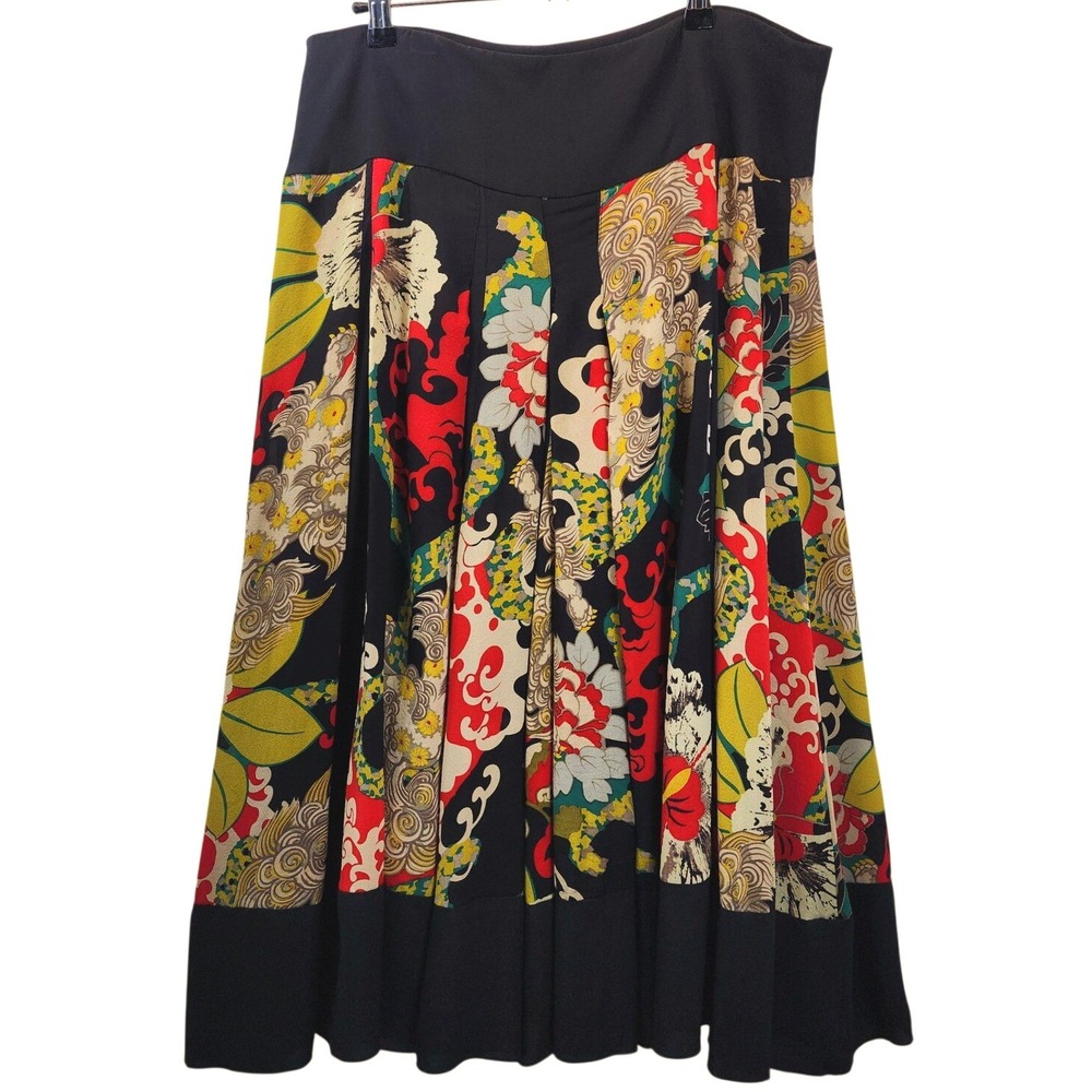 Vintage Harari 100% Silk Midi Floral Skirt Japanese Abstract Boho Indie Artsy OX